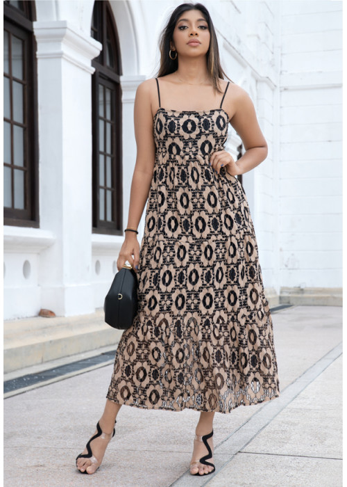 KIARA BROWN STRAPPY LACE DRESS